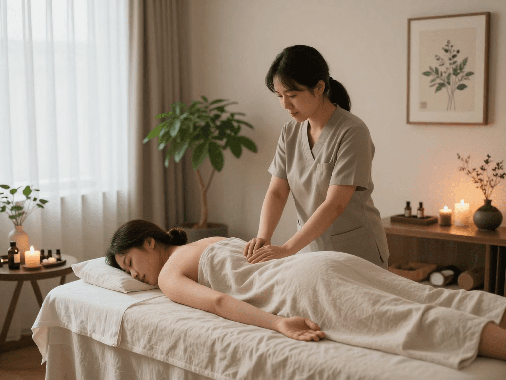 Relaxing 부천출장마사지 therapy session in a tranquil studio with soothing ambiance.