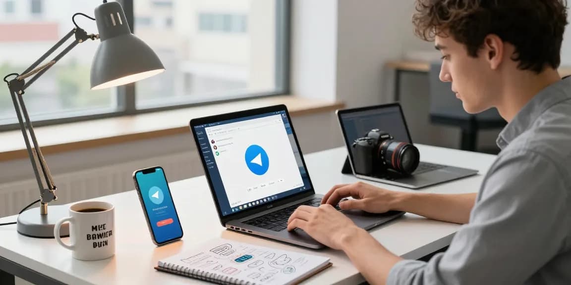 Effective Telegram Download workspace with professional using a laptop to communicate seamlessly in a bright office environment.