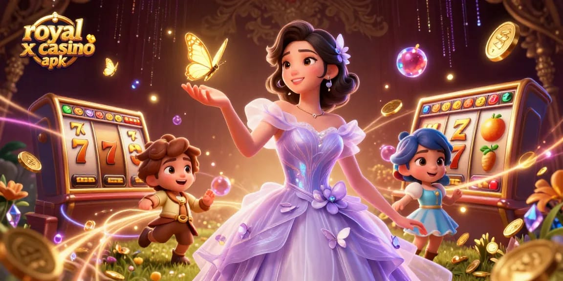 Experience immersive gaming with royal x casino apk featuring slots and golden butterflies.