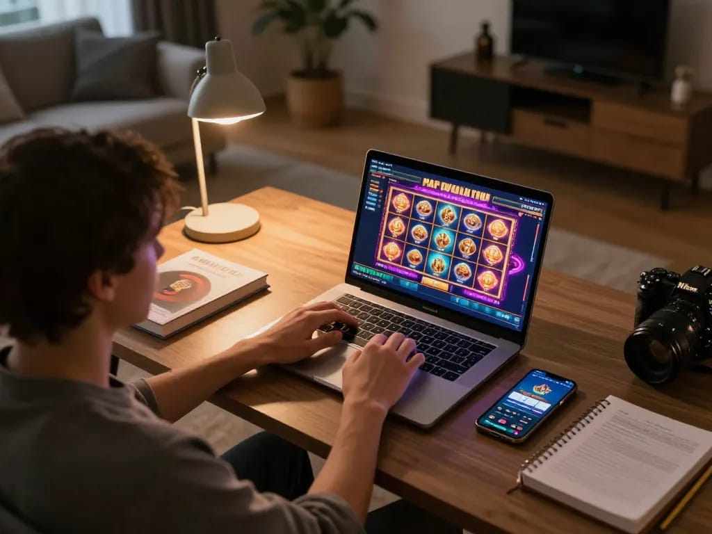 Engaging with mybenefitstatements for premium online gaming experience in a cozy home setup