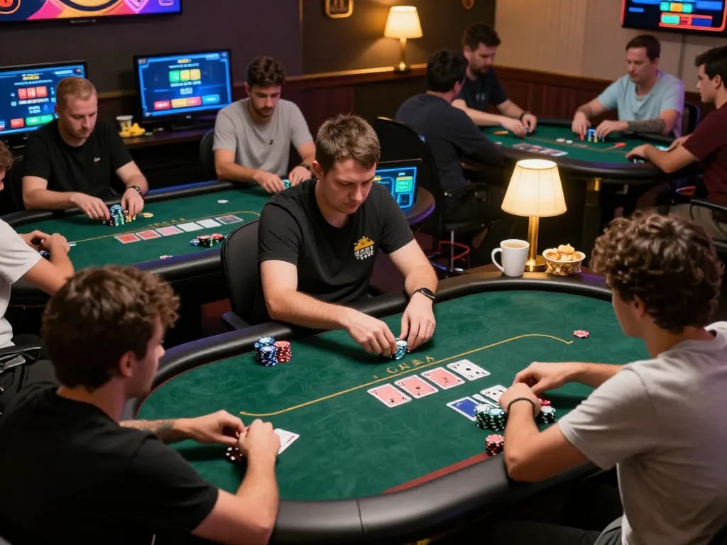 Players engaging in strategic online poker gameplay at home, emphasizing nhacaiuytinn experience.