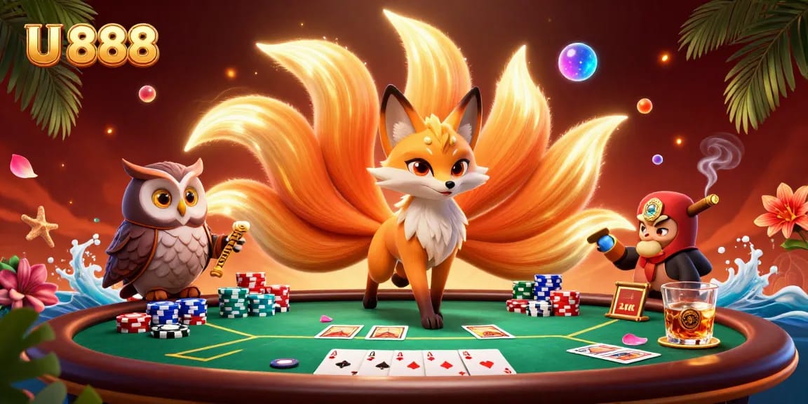 Engage with U 888 and win big at this vibrant 3D casino featuring a mystical fox spirit and wise owl.