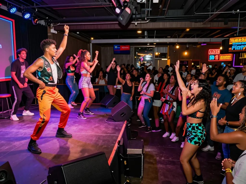 Experience the electrifying atmosphere of tuesdayteasedallas with performers dazzling the audience at a lively variety show.