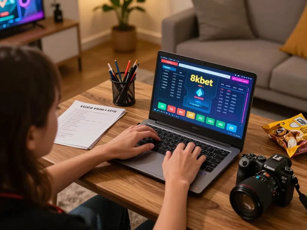 Experience the excitement of online gaming with 8kbet, featuring a player eagerly betting.