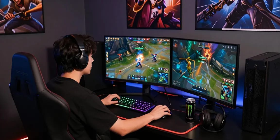 Player utilizing Overwatch 2 Hacks in intense gaming session, showcasing competitive setup with high-tech gear and immersive environment.