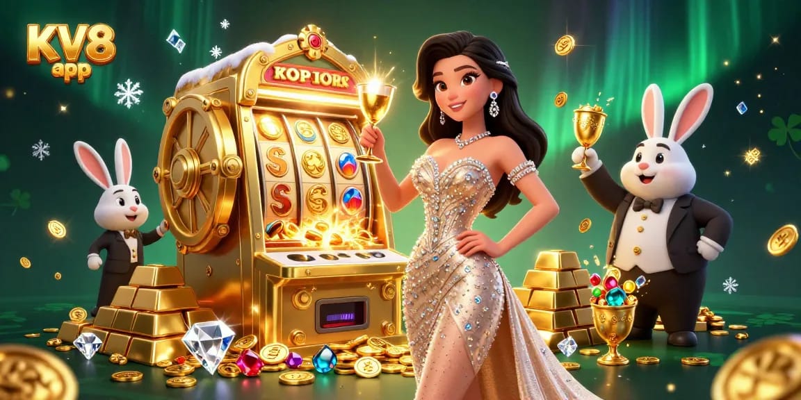 Experience thrilling wins at KV8 app with vibrant slots and exciting gameplay in a dazzling casino scene.