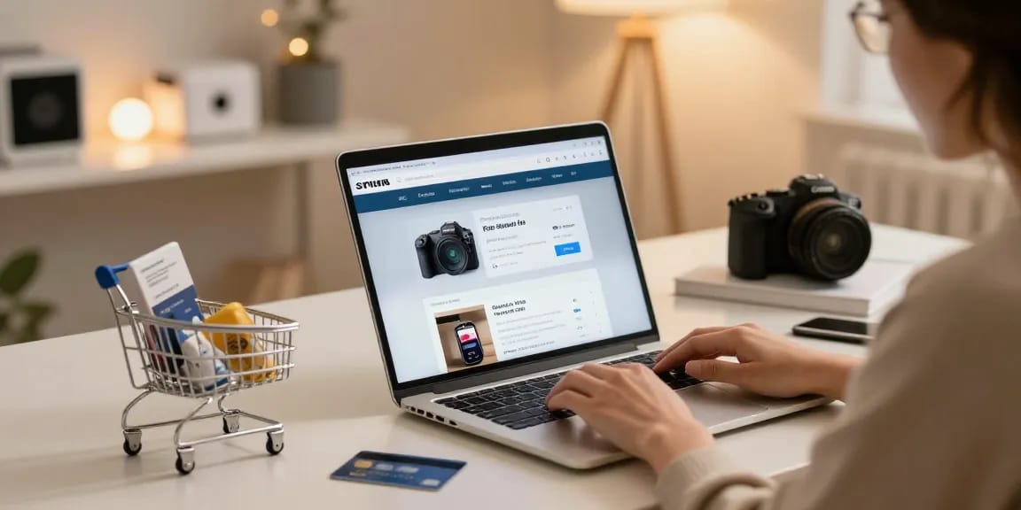 An attractive e-commerce scene showcasing sina magnetica products in an online shopping context, highlighting best deals on LED innovations.