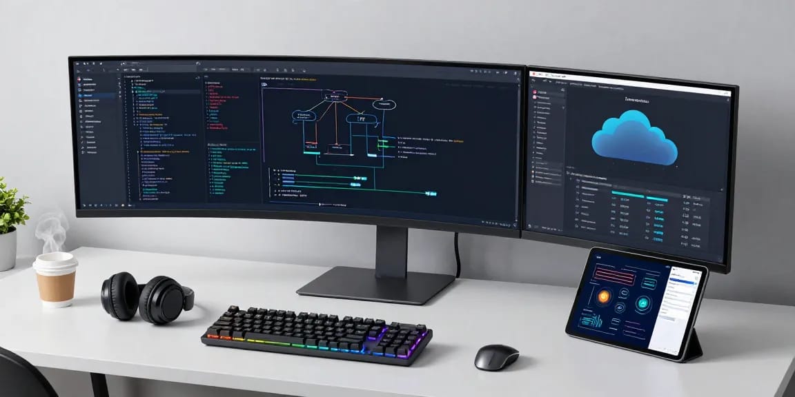 gi8ee software development workspace showcasing advanced tech and coding.