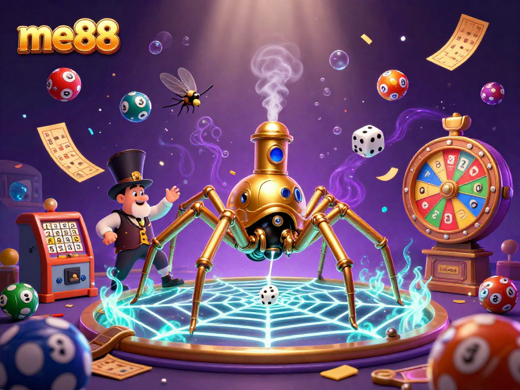 Join the excitement at me88, where colorful lottery balls and thrilling casino games create a lively atmosphere.