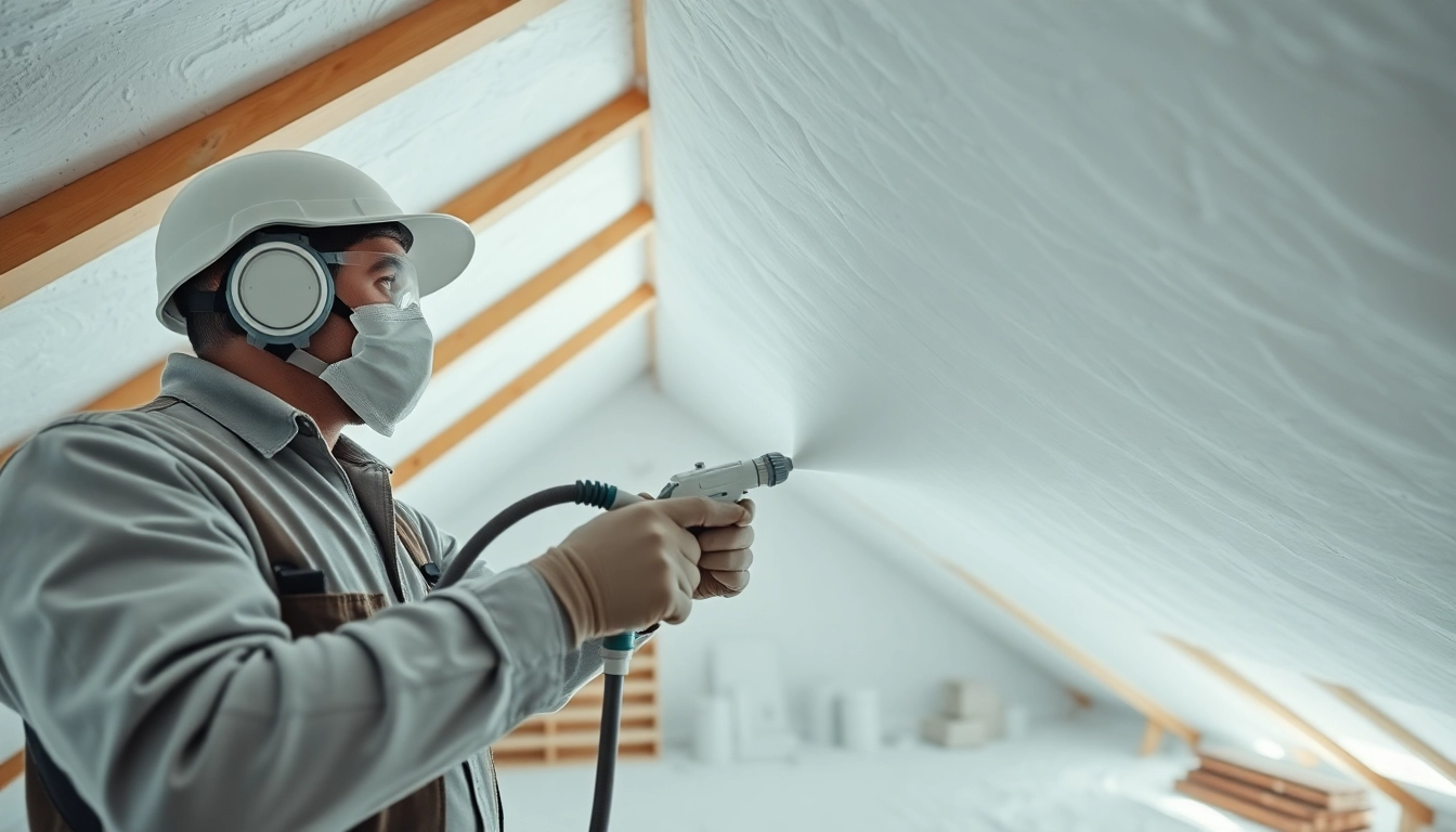 Gain effective spray foam insulation advice from an expert contractor applying insulation in a bright attic.