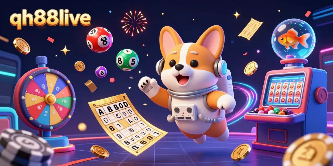 Experience the exciting world of qh88live casino with a 3D illustration showcasing a floating space-themed scene with vibrant gaming elements.