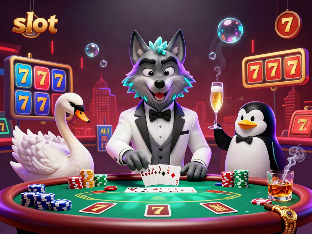 Experience the thrill of slot games with a vibrant 3D casino illustration showcasing characters and dynamic game elements.