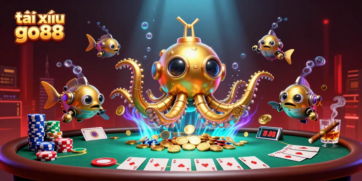 Experience the thrilling tài xỉu go88 action with a vibrant kraken submarine scene, emphasizing intense gameplay.