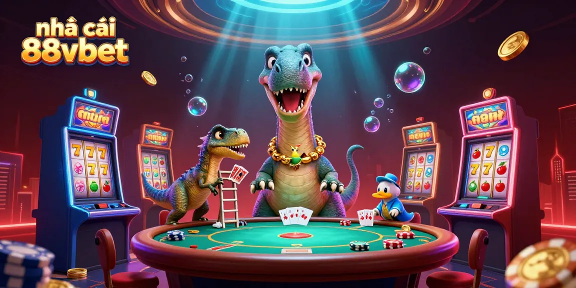 Experience excitement with nhà cái 88vbet's unique gambling scene featuring dynamic slot machines and engaging characters.