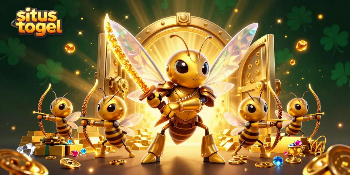 Engage with situs togel strategies as a stylized hornet leads a treasure hunt in a dazzling casino scene.