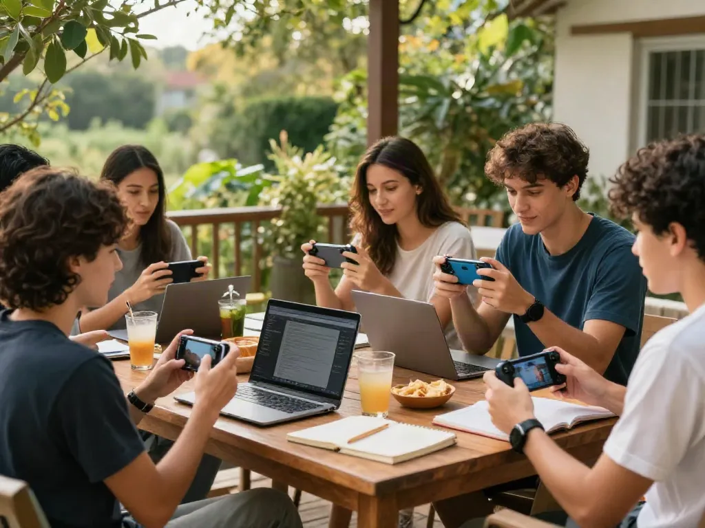 Friends enjoying gaming together outdoors at ROKOK88, highlighting the casual and social aspect of gaming.