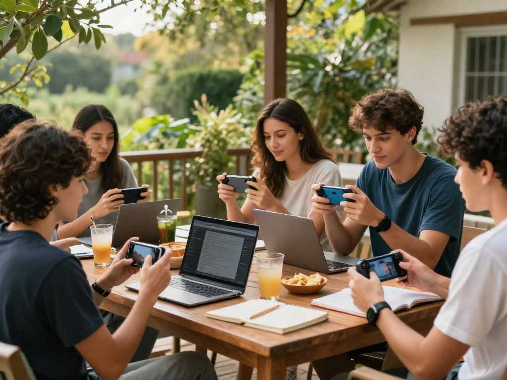 Friends enjoying gaming together outdoors at ROKOK88, highlighting the casual and social aspect of gaming.