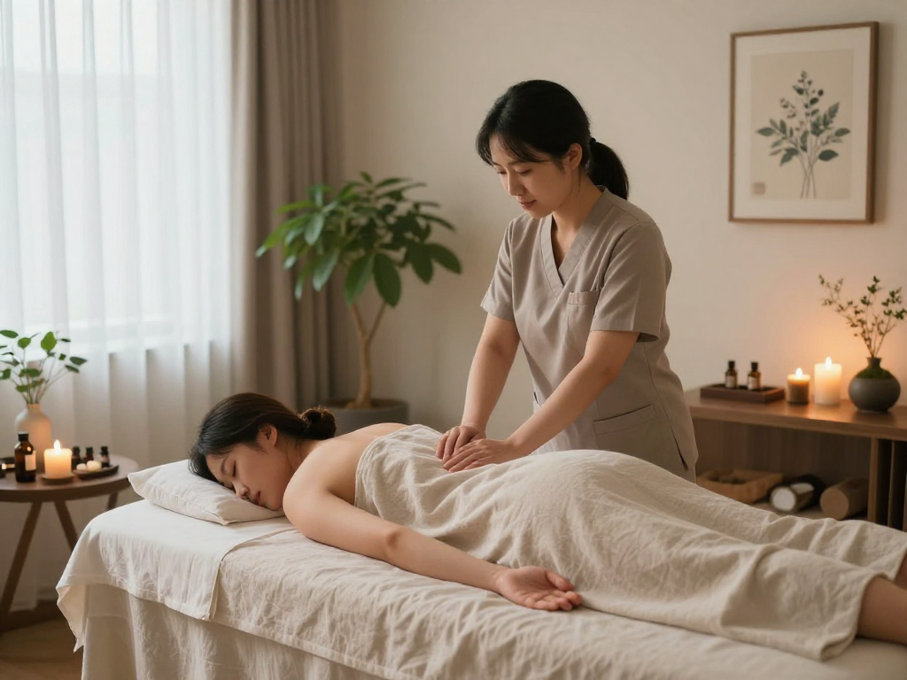 Relaxing 부천출장마사지 therapy session in a tranquil studio with soothing ambiance.