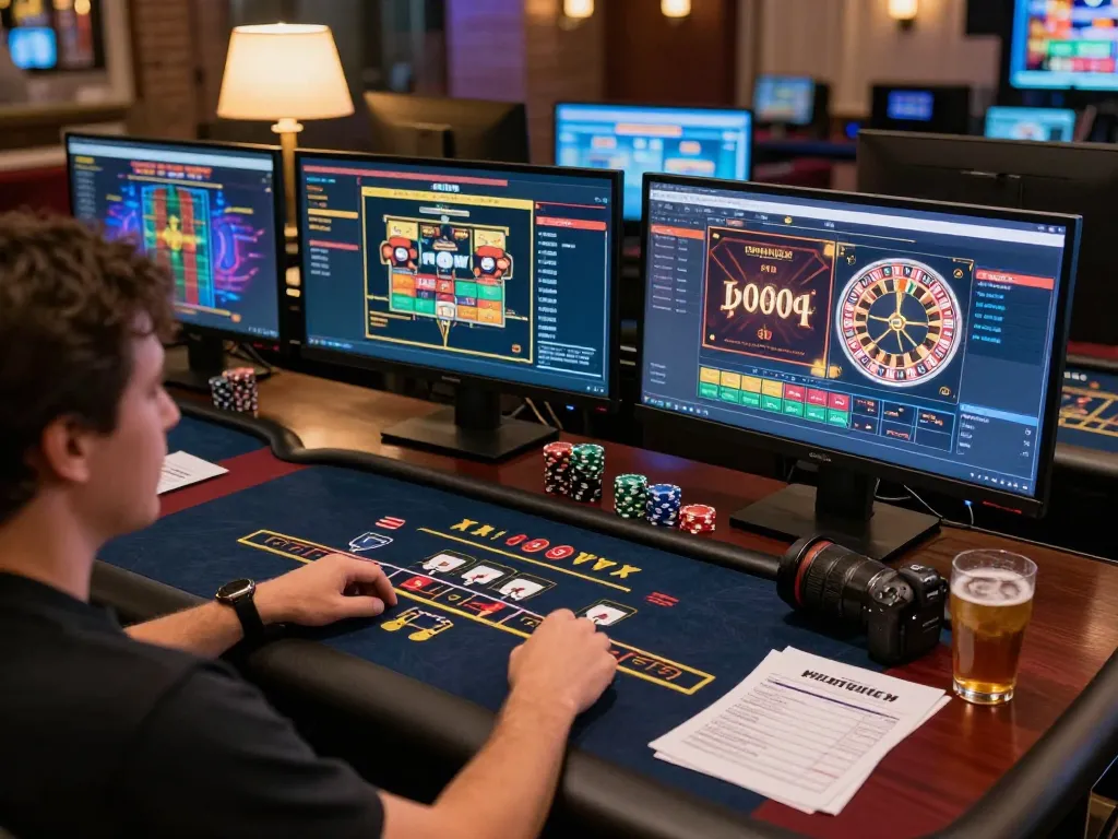 Engaging in online gaming at GK88 with multiple game interfaces and strategic notes.