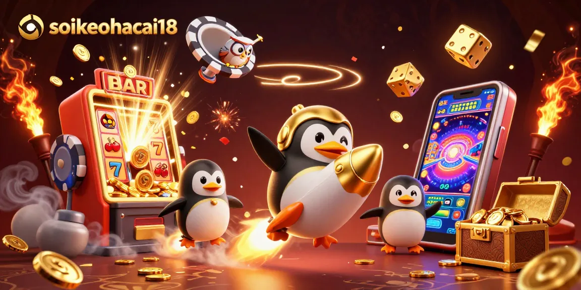 Experience soikeonhacai18's engaging casino adventure with a golden penguin and festive games.