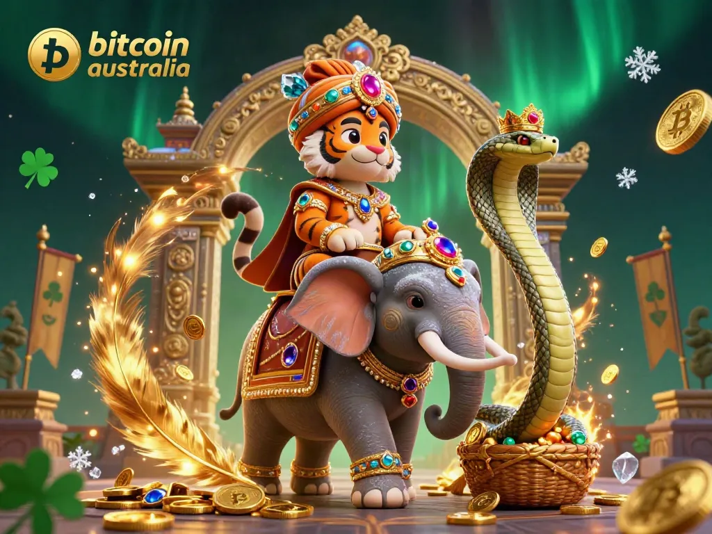 Experience the thrilling world of bitcoin casino australia with an exotic scene of gaming, tigers, and treasures.