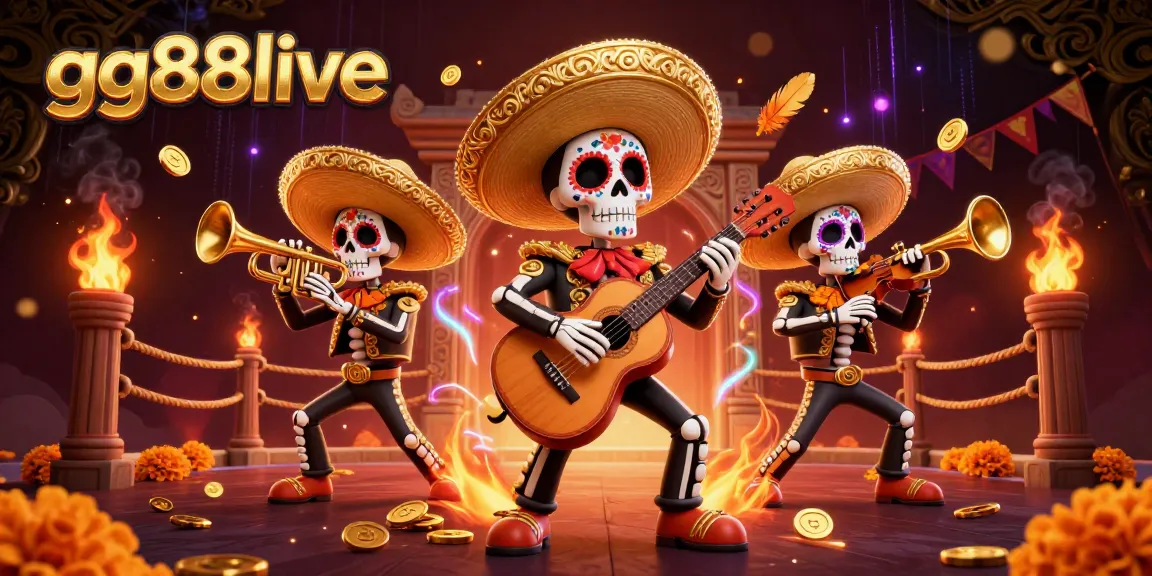 Join the excitement in gg88live with lively mariachi skeletons in a vibrant casino scene.