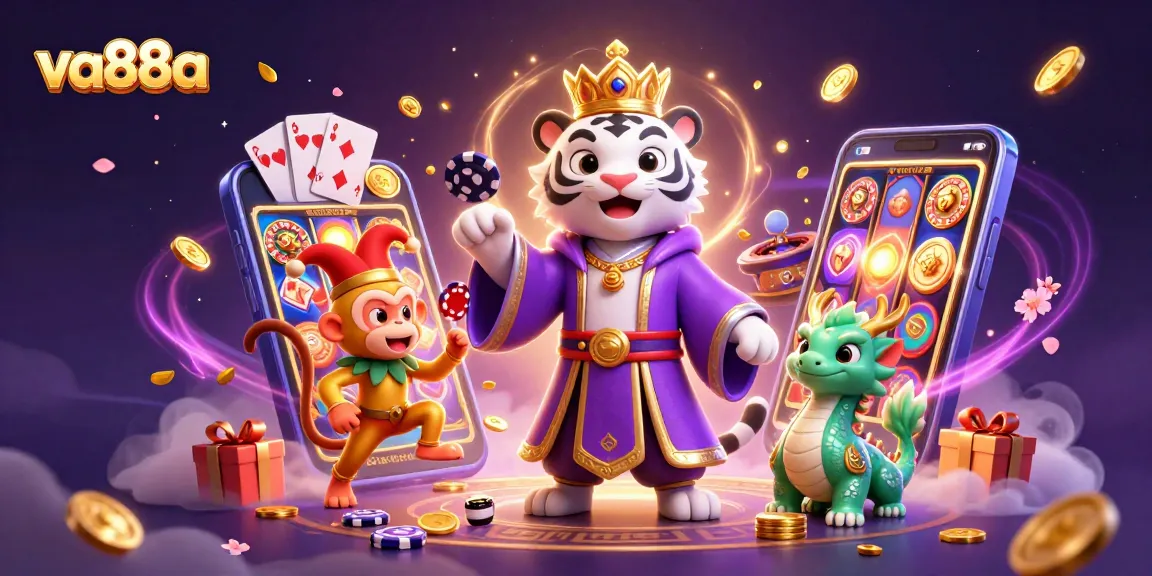 va88a showcases a vibrant digital casino scene with unique characters and engaging game elements.