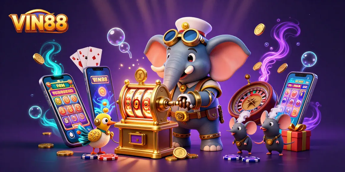 Experience the thrilling world of VIN88 with steampunk characters and rich casino elements.