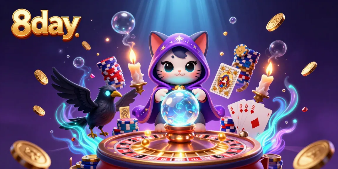 Engage with 8day's vibrant 3D digital casino scene filled with enchanting characters and dynamic game elements.