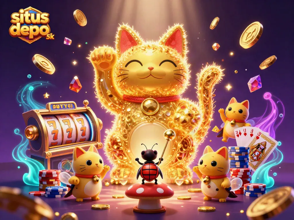 Experience the thrill of playing at situs depo 5k with golden fireflies and fun slot symbols.