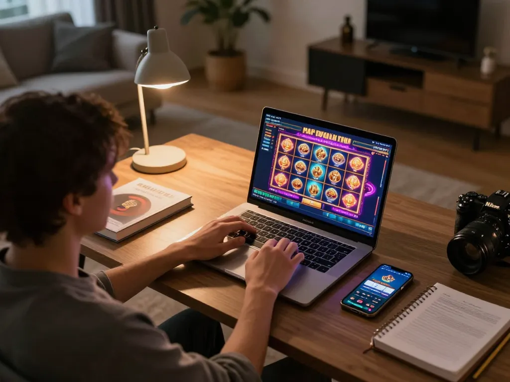 Engaging with mybenefitstatements for premium online gaming experience in a cozy home setup