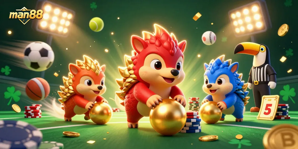 Experience thrilling gameplay with man88 as rival pangolins roll golden balls through poker chips.