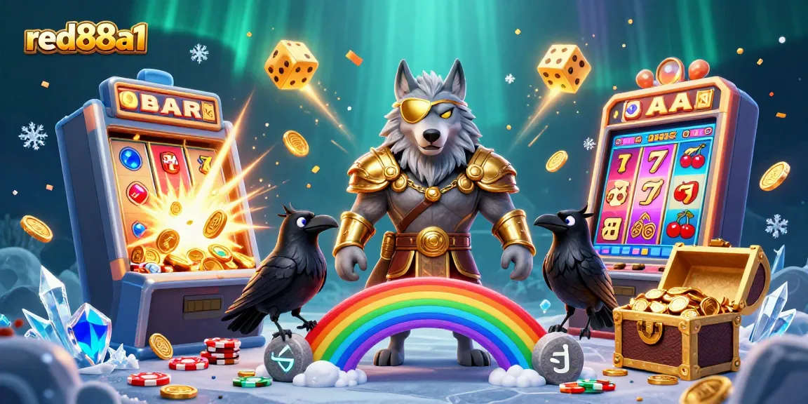 Experience big wins with red88a1: A thrilling casino scene featuring Odin and jackpot surprises.