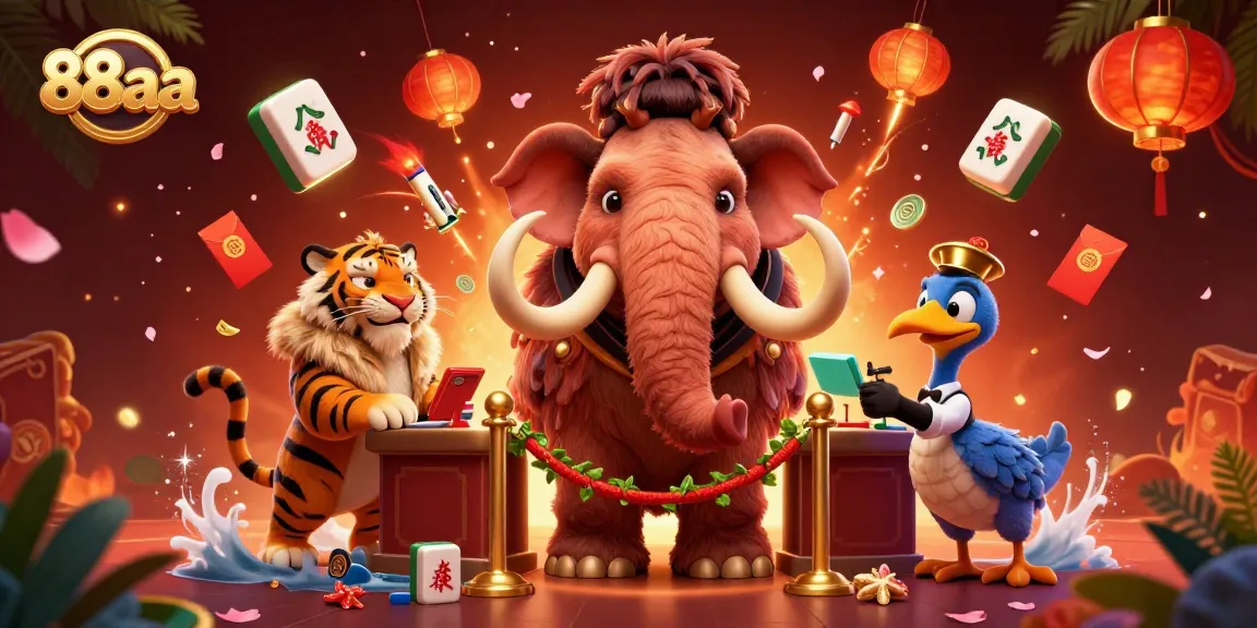 Experience the vibrant scene of 88aa with a woolly mammoth bouncer and intriguing casino elements.