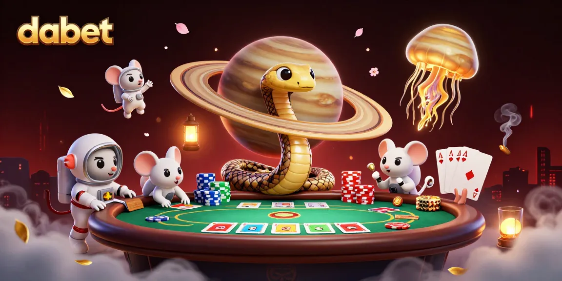 Engage with dabet's vibrant casino atmosphere featuring a cosmic roulette wheel and poker action.