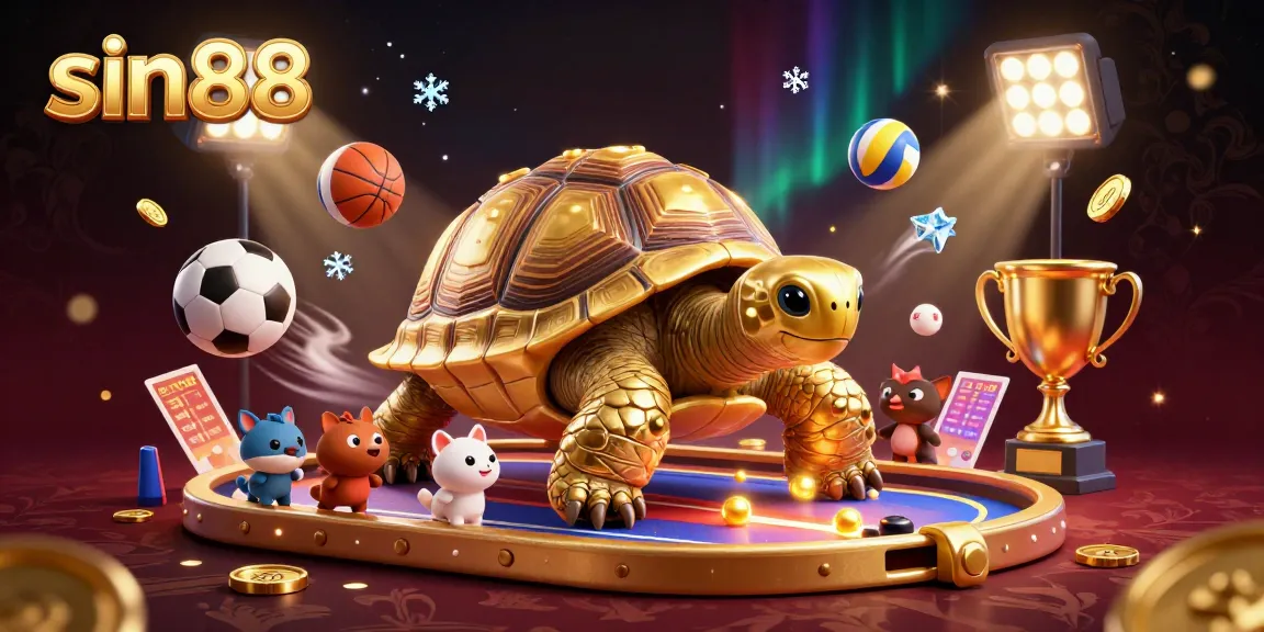 Experience thrilling gameplay with sin88 featuring a golden tortoise pinball machine amidst dynamic sports elements.