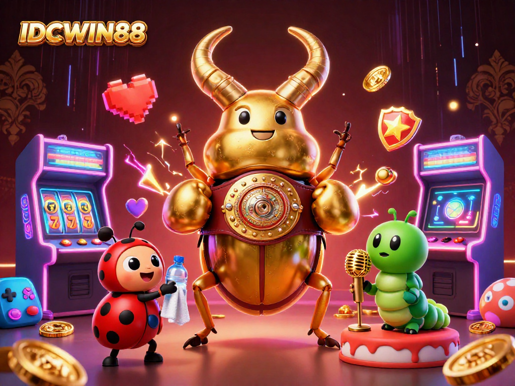 Engage with IDCWIN88's exciting casino experience featuring a golden stag beetle in action.