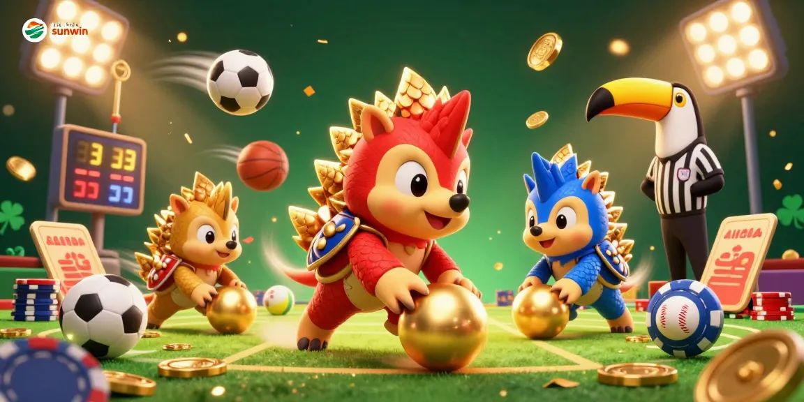 Tài xỉu sunwin pangolins compete with golden balls and poker chips, showcasing dynamic gambling action.