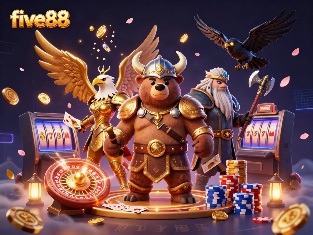 Experience the thrilling world of five88 with dynamic casino characters and gaming elements.