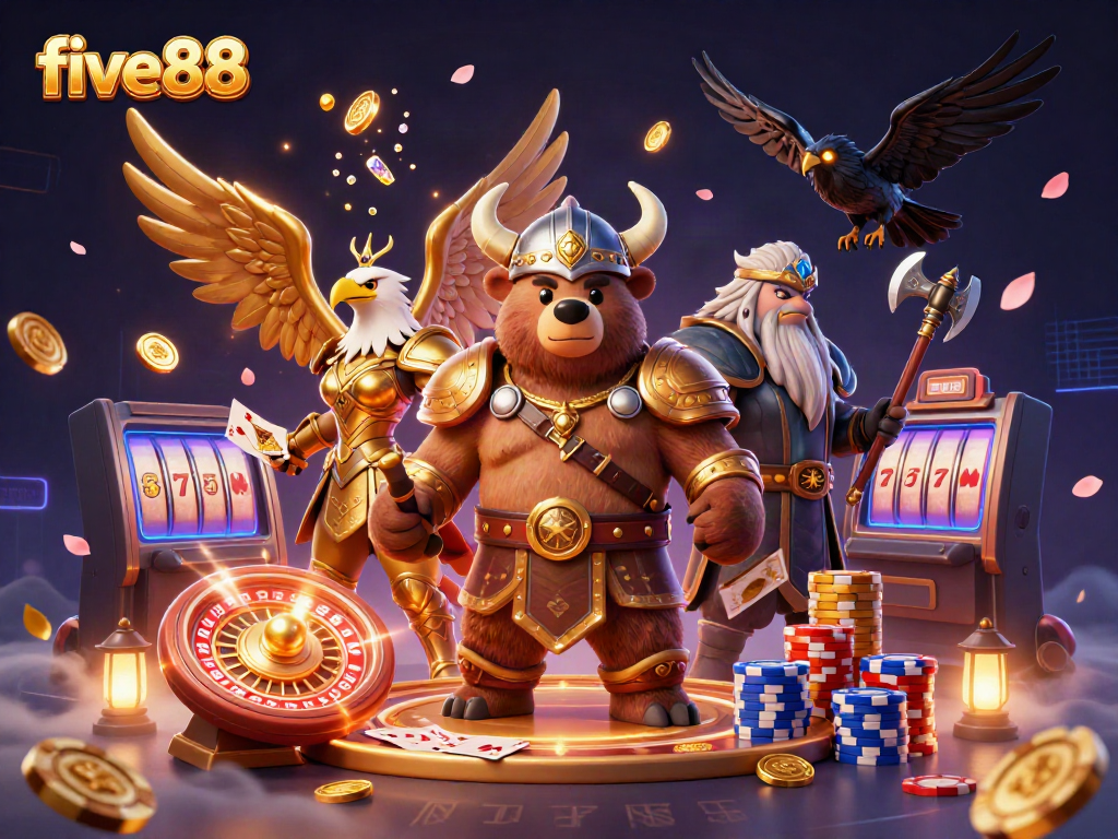 Experience the thrilling world of five88 with dynamic casino characters and gaming elements.