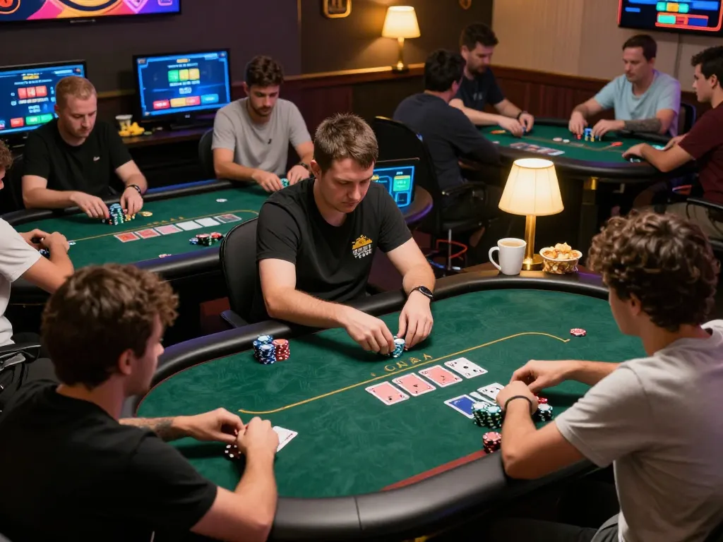 Players engaging in strategic online poker gameplay at home, emphasizing nhacaiuytinn experience.
