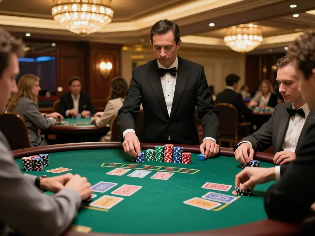 Players strategizing at a sunwin blackjack table in a luxurious casino environment.