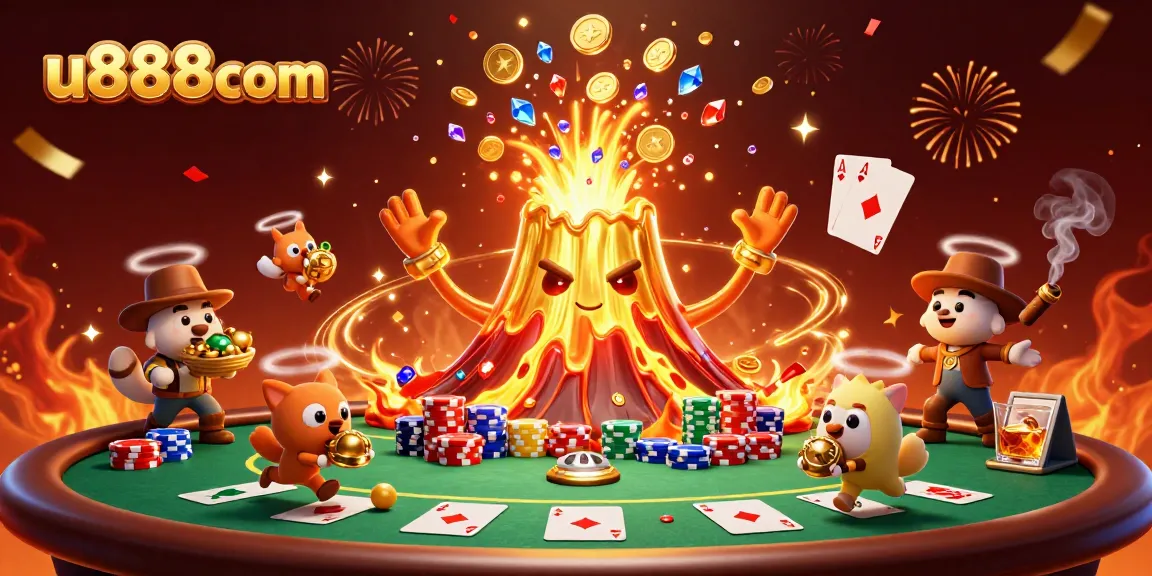 Experience gaming thrills with u888com as tiny explorers collect treasure from a golden volcano eruption.