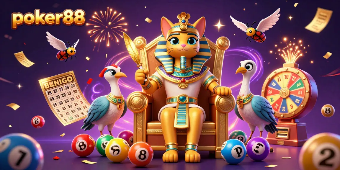 Experience the excitement at poker88 with vibrant games and festive energy in this captivating illustration.