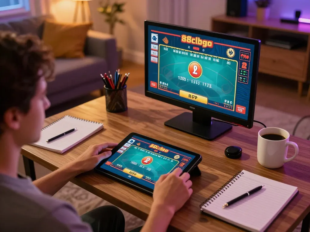 Engaging gaming setup on 88clbgo with tablet showing online casino gameplay