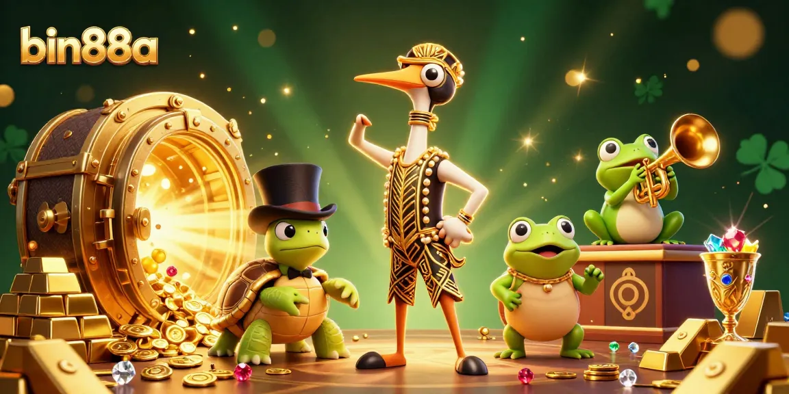 Experience the excitement of winning at bin88a with colorful characters celebrating riches in a casino setting.