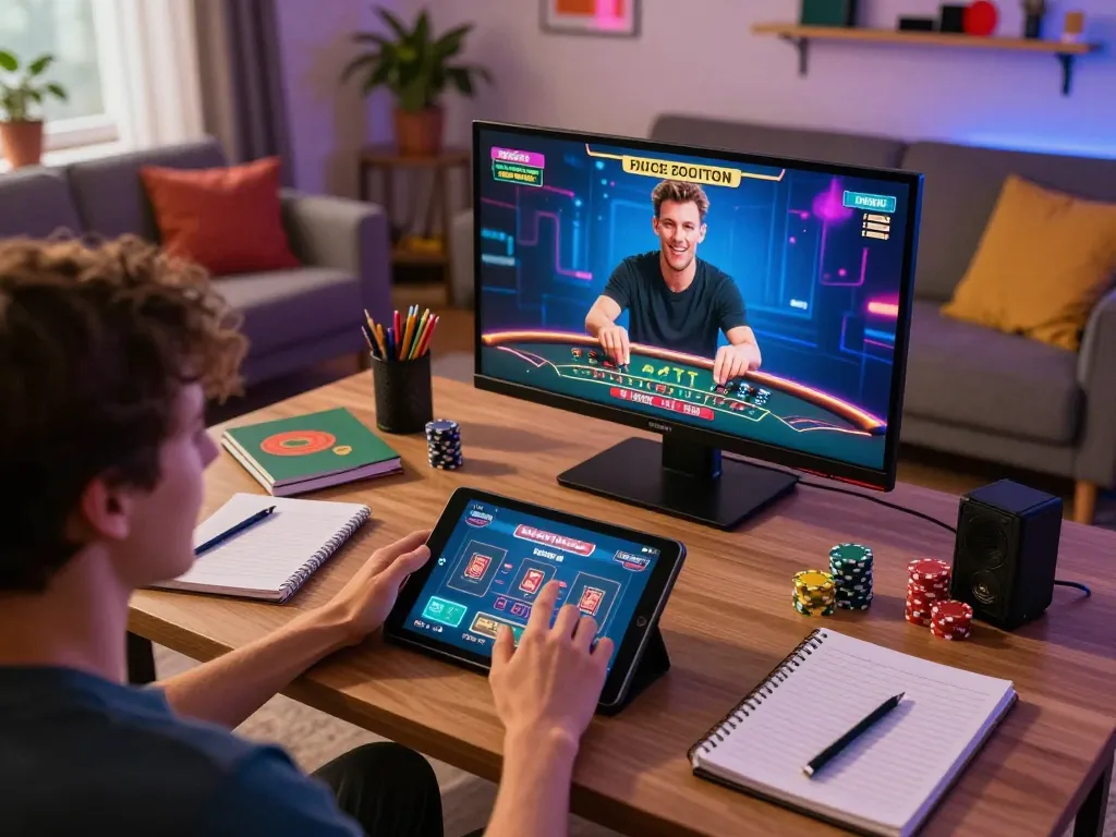 Aidan Brown Foundation player engaging with tablet in cozy home environment for online casino gaming