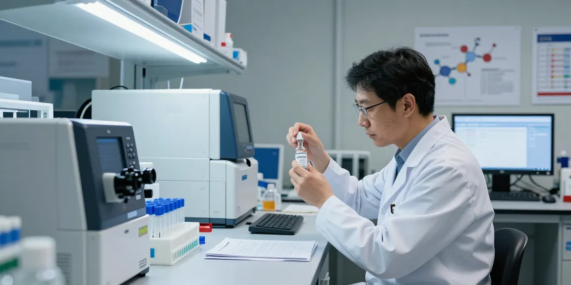 Koi Peptides Canada retatrutide scientist analyzing peptide in a modern laboratory setting.