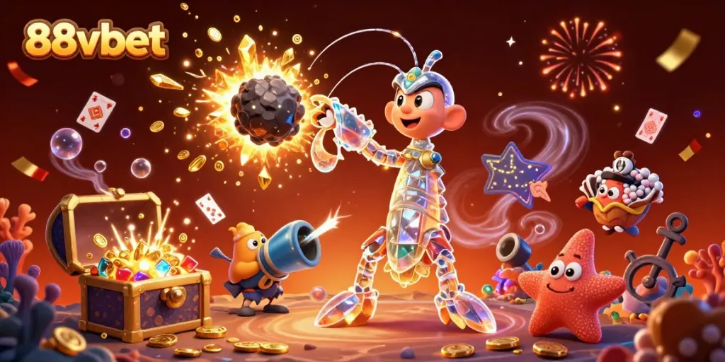 Experience the excitement of gambling with 88vbet in a dynamic 3D illustrative scene.