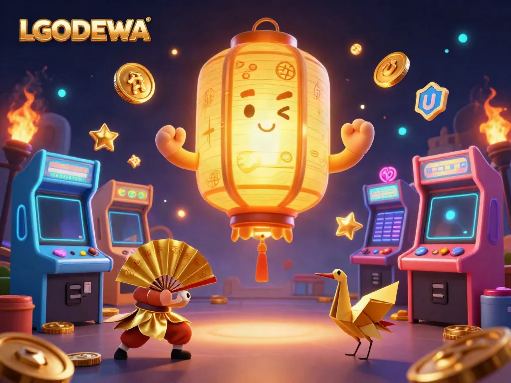 Experience thrilling games at LGODEWA with a vibrant casino atmosphere featuring lucky symbols and game elements.
